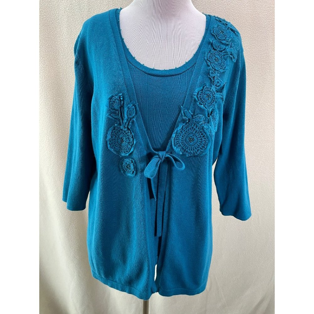 Kim Parrish Vintage Bead Neck Tank Top w/Matching Tie Front Cardigan 2-Piece Set